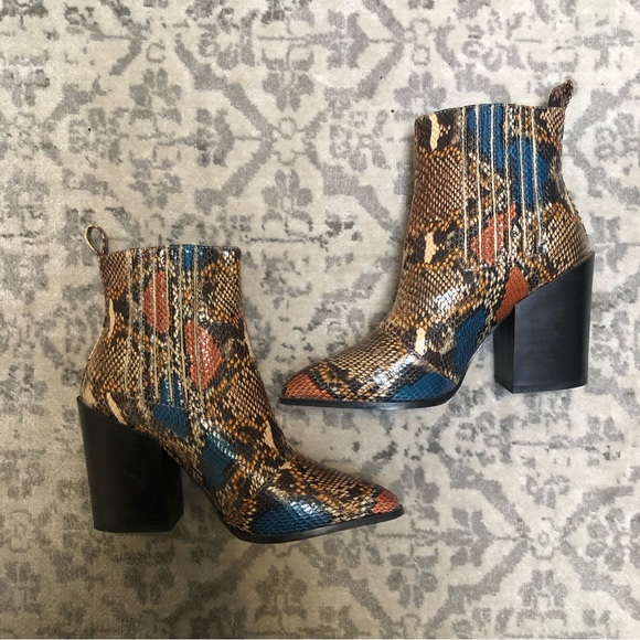 ASOS Raid Swallow Coloured Snake Western Boots 🪶 tan multi 🪬 US 8 🧡 - Picture 12 of 15